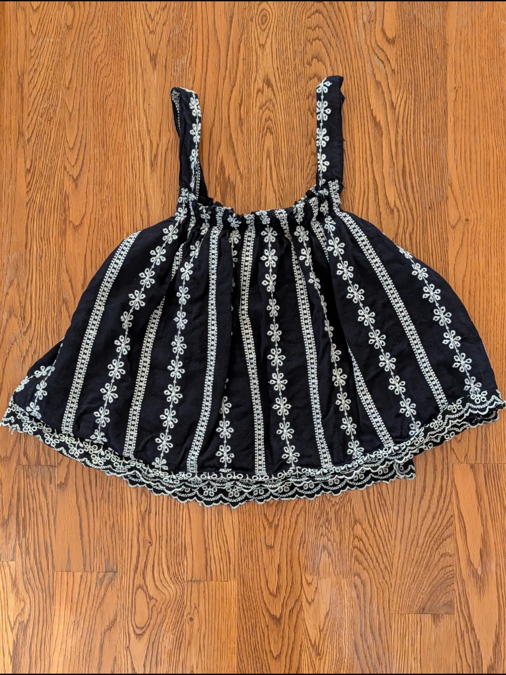 Koton Kids Girls Black and White Floral Embroidered Tank Top